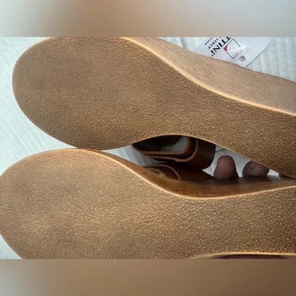 Lottini Italian Leather Brown Leather Wedge Sandals Gold Buckle Slides shoes 9 - Picture 6 of 6